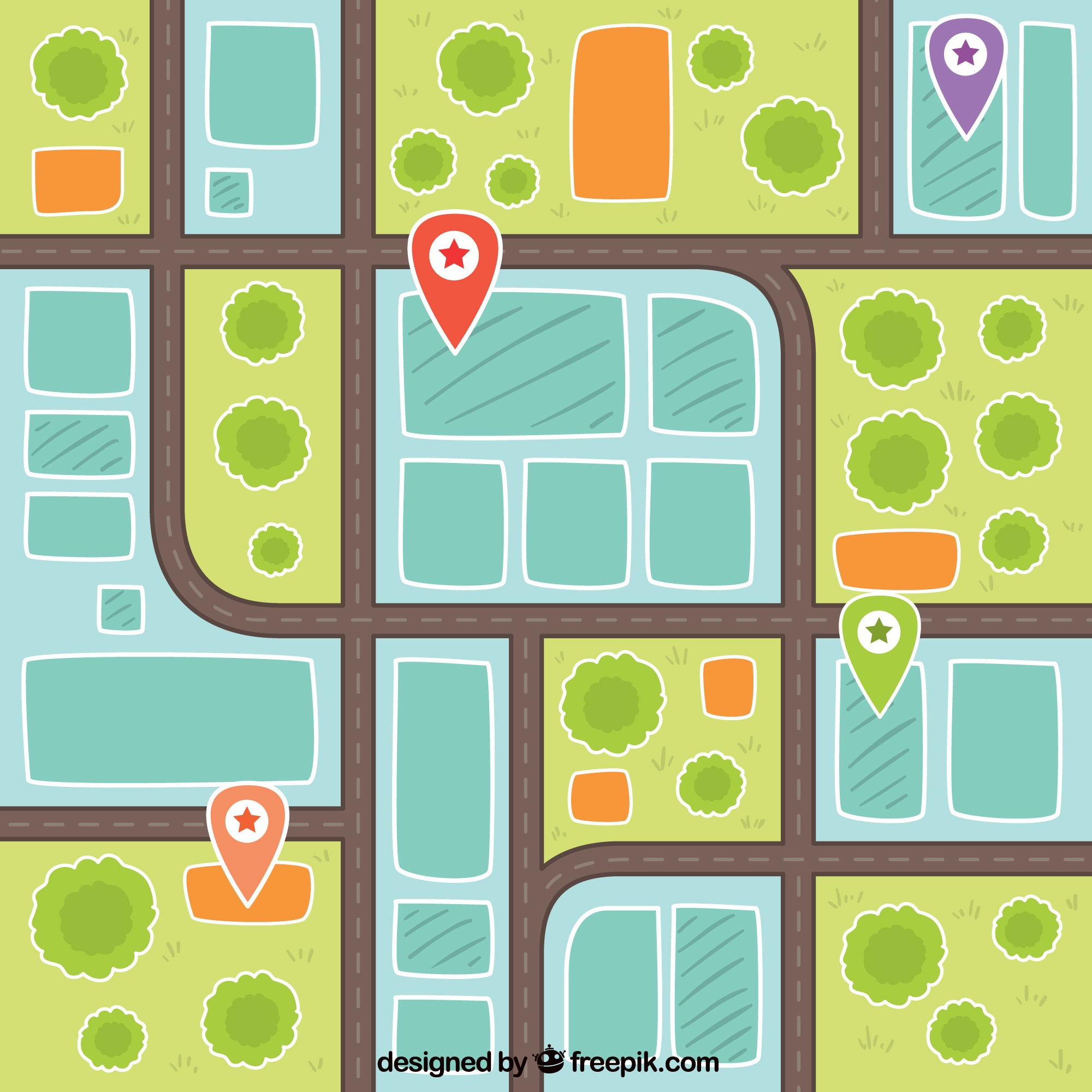 An illustration of a city map in GPS format