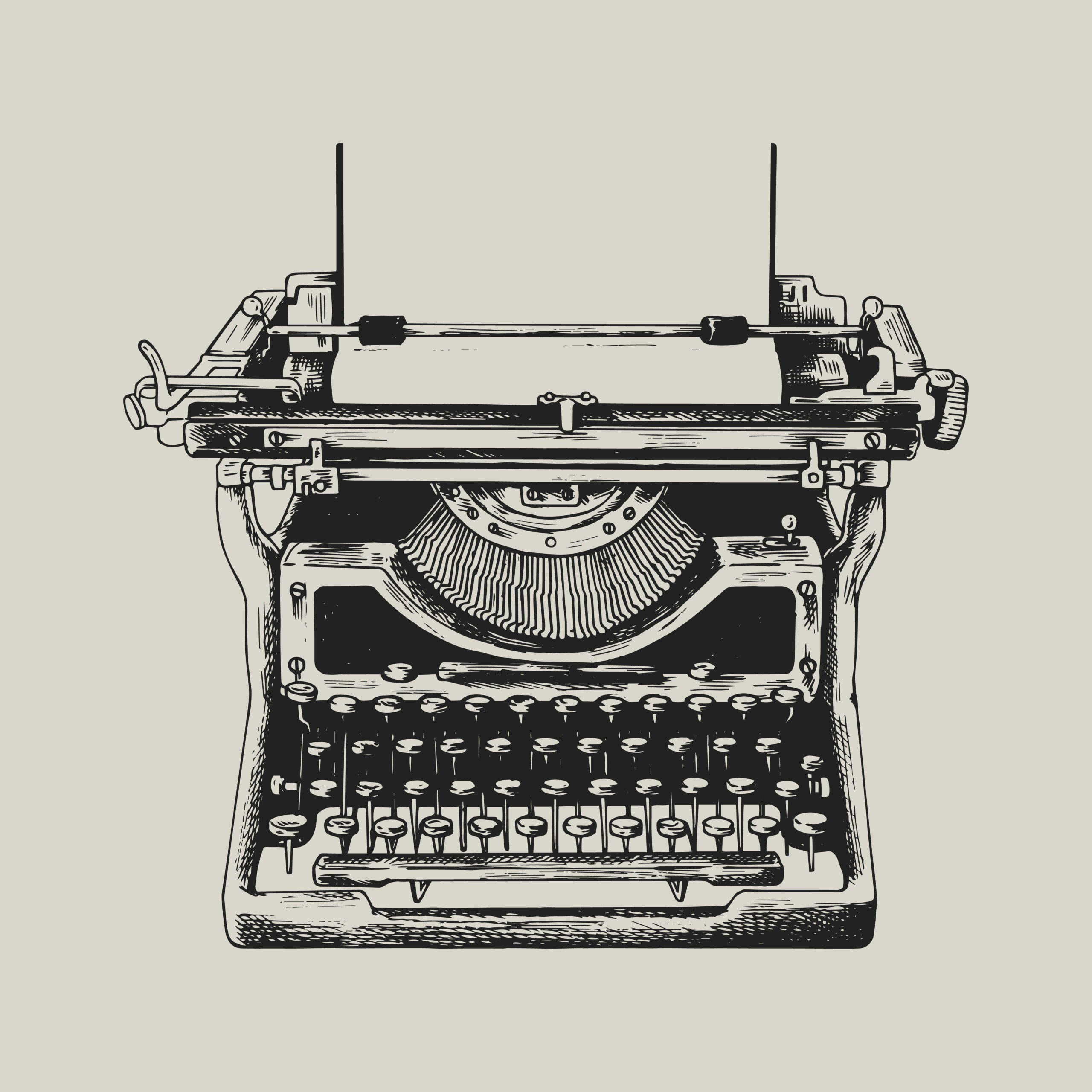 a black and white illustration of a vintage typewriter.