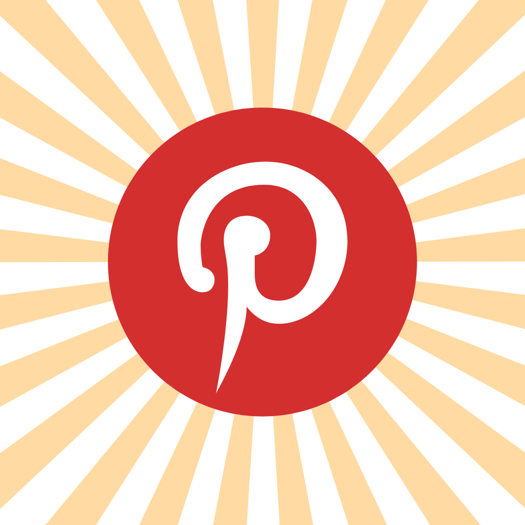 Pinterest logo centered with pale yellow rays radiating outwards