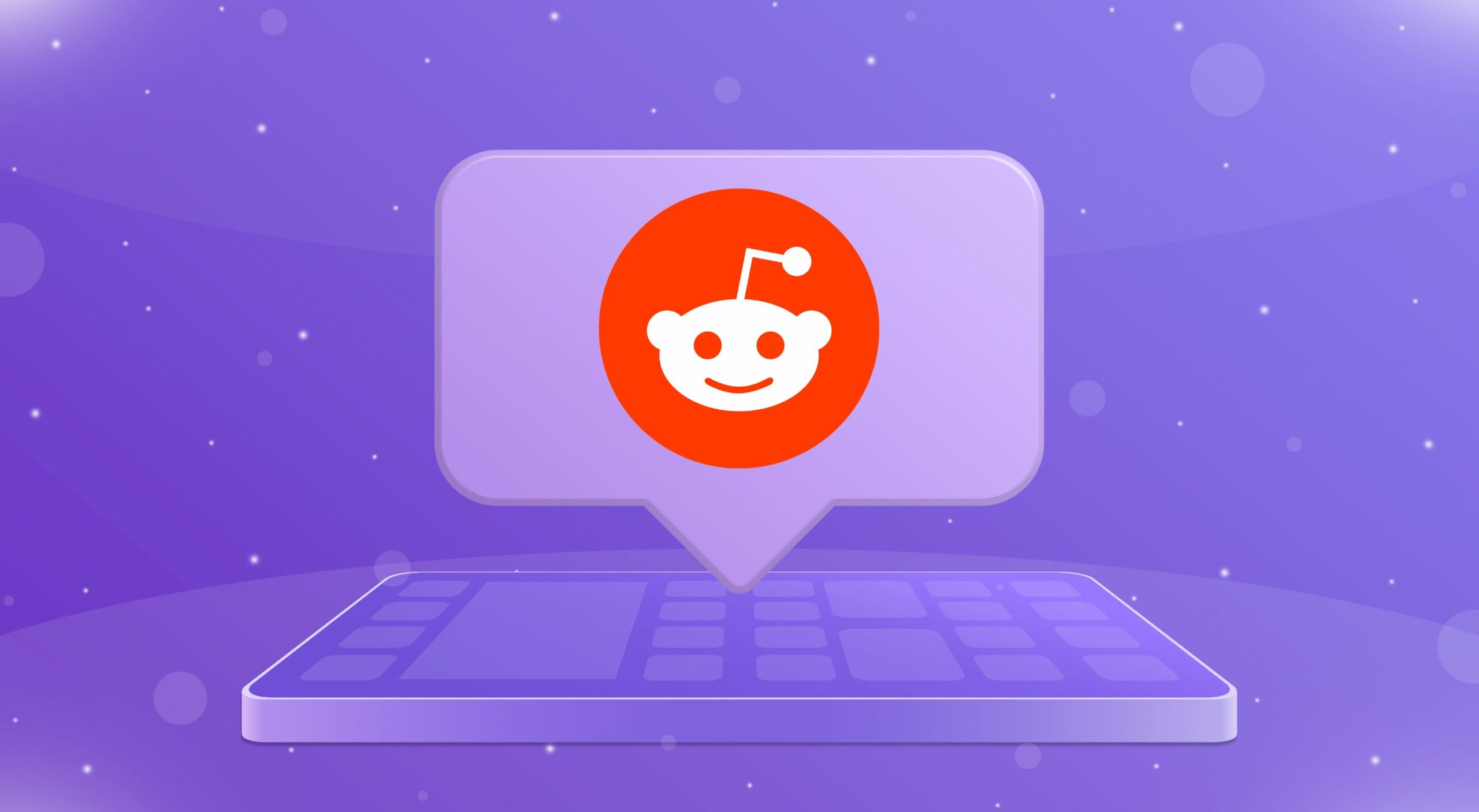 Speech bubble with Reddit logo icon in it, over 3D smartphone laying flat