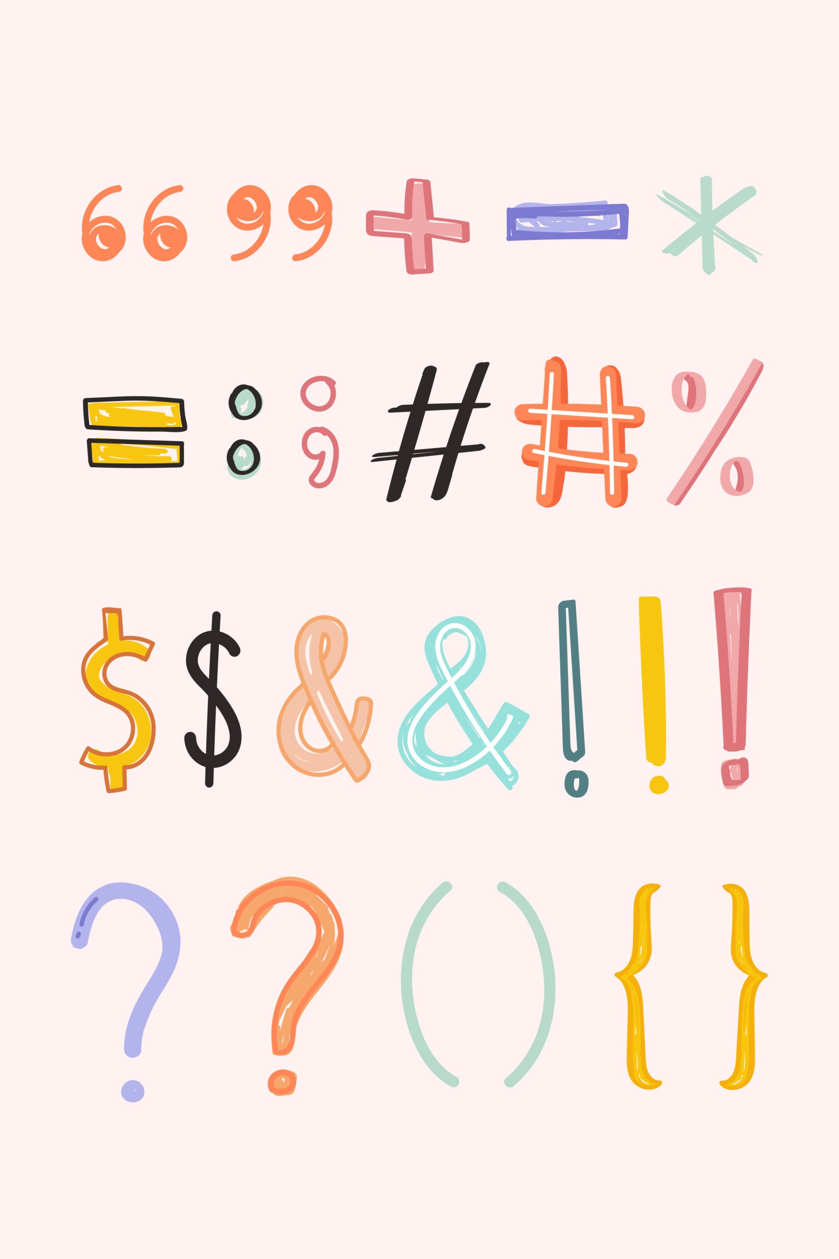 Colorful, doodled punctuation symbols